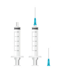 Syringe medical needles Vector realistic. 3d illustration isolated