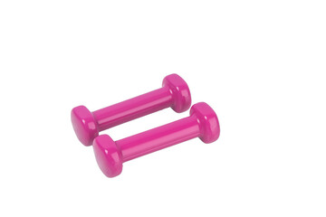close-up, pink dumbbells for sports, on a white background