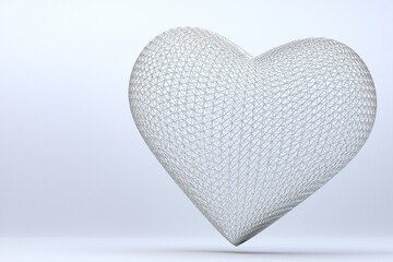 polygonal heart on white background 3D rendering background for valentines day, white heart on the day of love