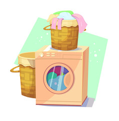 washing machine with laundry basket vector illustration