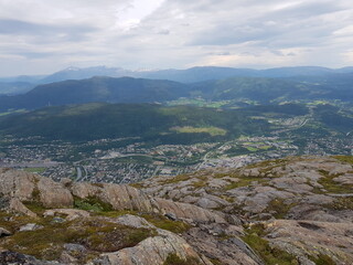 Fototapeta premium beautiful northern city of Mosjøen seen from the øyfjellet mountain in summer