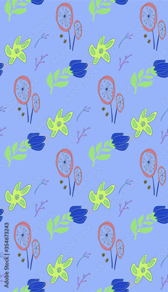 Poster Image without seams. Beautiful pattern on a summer theme. Pattern consisting of  plants and  flowerbed. Background image.
