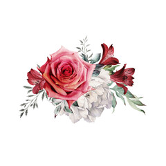 Fototapeta premium Bouquet of flowers, can be used as greeting card, invitation card for wedding, birthday and other holiday and summer background. Watercolor illustration design