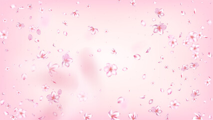 Nice Sakura Blossom Isolated Vector. Feminine Showering 3d Petals Wedding Design. Japanese Funky Flowers Illustration. Valentine, Mother's Day Watercolor Nice Sakura Blossom Isolated on Rose