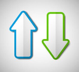 Two curved arrow. 2 direction banner shape. Trend form