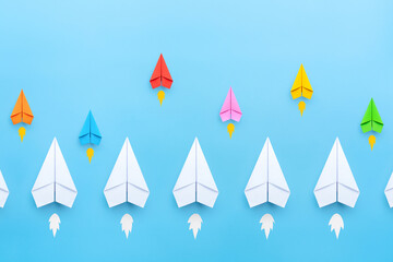 Small business, Business competition concept with Paper plane on blue background