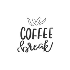 Coffee break. Hand drawn coffee lettering phrase isolated on white background. Fun brush ink inscription for greeting card or t-shirt print, poster design.