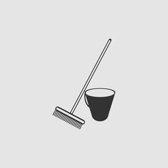 Bucket and rake for the sandboxes icon flat.