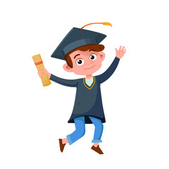 graduate boy with diploma jumping for joy vector illustration