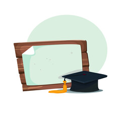 graduate hat and nameplate vector illustration