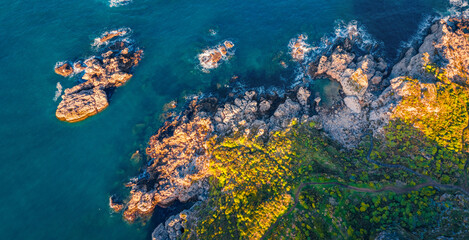 Straight-down view from flying drone of popular tourust destination - Pool Of Venus. Splendid...