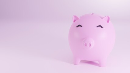 A cute pink piggy bank isolate on pink background. 3D render illustration