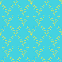 Bright seamless image of a pair of leaves. Green-blue background and yellow leaf outlines. Trace