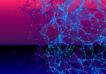 Blue triangular grid in futuristic technology 80s style on dark background