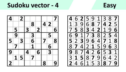 Sudoku game with answers. Simple vector design set Sudoku. Blank template. Complexity of the task is easy.