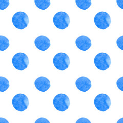 Modèle sans couture à pois. Cercles aquarelles bleus sur fond blanc. Convient pour le tissu, l& 39 emballage, le papier peint