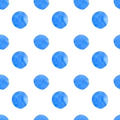 Cercles muraux Polka dot Modèle sans couture à pois. Cercles aquarelles bleus sur fond blanc. Convient pour le tissu, l& 39 emballage, le papier peint