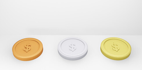 Gold coins finance income business money success. Illustration  wallpaper for backdrop background. Business brochure cover wed design product presentation. 3D Rendering.  
