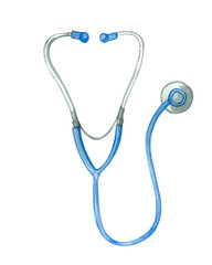 Stethoscope isolated on a white background. Watercolor drawing, stock illustration