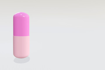 Pill medicine capsules colorful. Pink on blue background.3D Rendering.