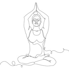 young sporty attractive woman practicing yoga-one line art
