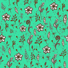 Fototapeta na wymiar watercolor scandinavian floral seamless pattern with flowers and leaves