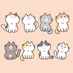 Vector Illustration of Cute Cartoon Cat Characters