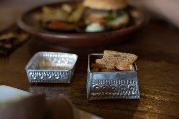 crackers on a wooden table