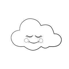 Doodle art of cloud. Cute black line illustration of cartoon sleep cloud