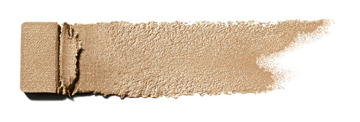 Eye Palette trace brown daub cosmetics isolated on white background. Blush, eye shadow crushed...