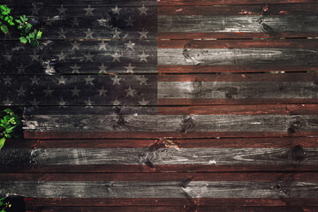 USA flag on old wooden wall