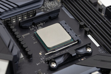 7 nm Computer processor (CPU) inserted in a motherboard socket