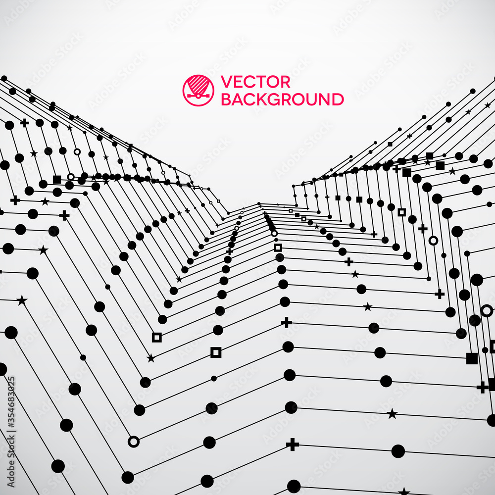 Poster Wavy grid made of connected dots with signs