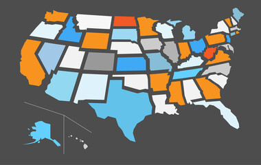 Mappa degli Stati Uniti con stati staccati © Hurca!