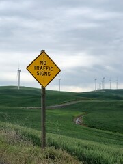 No traffic signs - yellow warning sign on a road