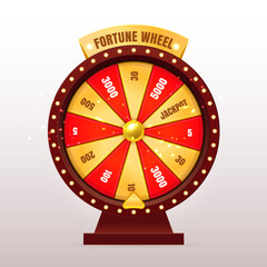 3d realistic Fortune Wheel illustration with 12 gold and red empty sectors. Slots or casino element design. Colorful fortune wheel design. Eps10 vector