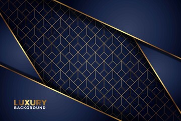 luxurious dark navy gold line overlap with rectagle mesh pattern combination background. elegant modern futuristic technology background vector illustration
