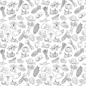 Outline hand drawn vegetable pattern flat style, thin  line