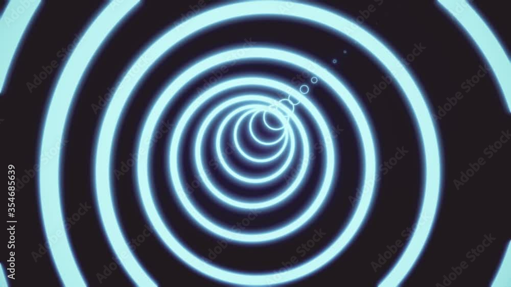 Aufkleber abstract neon circle tunnel motion background. digital tunnel of circles composed of white-blue line