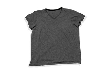 gray cotton unisex t - shirt isolated on a white background, blank mock up shirt on white