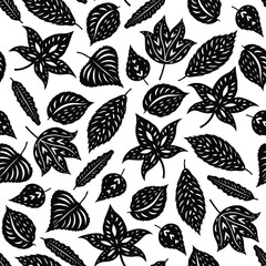 Tree leaves seamless pattern. Vector illustration.
