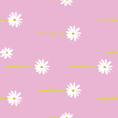 Cute Repeat Daisy Wildflower Pattern with light pink background. Seamless floral pattern. White Daisy. Stylish repeating texture. Repeating texture. 