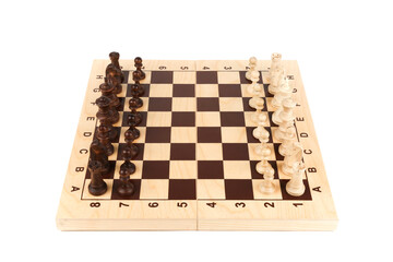chessboard with chess pieces on a white background