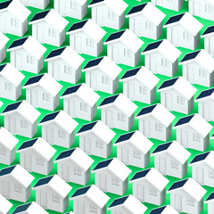 House with solar panels, real estate market, incentives to purchase properties with energy class A +. House prices, eco-sustainable properties. Global warming. 3d render