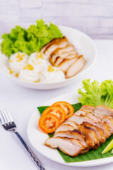 Grilled pork slice with noodles