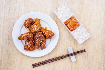 Fried chicken with kimchi korean food
