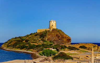 Fototapeta na wymiar Torre del Coltellazzo in Nora (Cagliari, Sardinia, Italy).