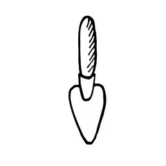 Garden mini shovel.Hand drawn sketches gardening tools. Isolated elements equipment for agriculture in Doodle style. Vector illustration on a white background.