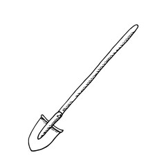 A garden shovel.Hand drawn sketches gardening tools. Isolated elements equipment for agriculture in Doodle style. Vector illustration on a white backgroun