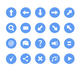 Set of vector illustrations of round icons, buttons and icons in blue